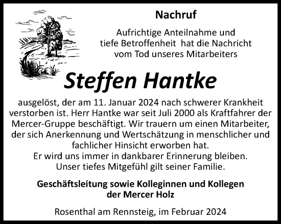 Traueranzeige von Steffen Hantke von Ostthüringer Zeitung