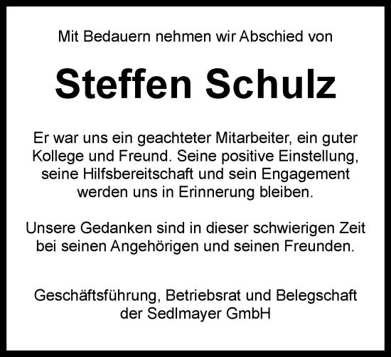 Traueranzeige von Steffen Schulz von Ostthüringer Zeitung