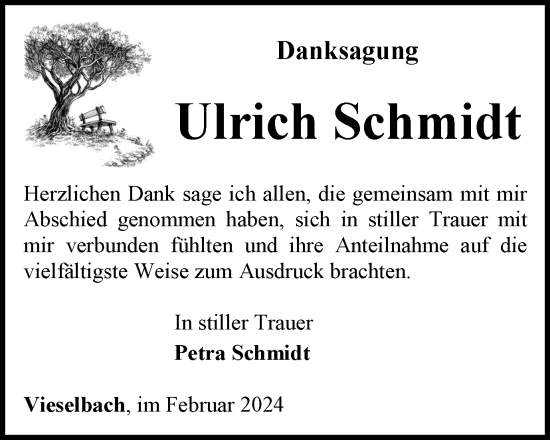 Traueranzeige von Ulrich Schmidt von Thüringer Allgemeine, Thüringische Landeszeitung