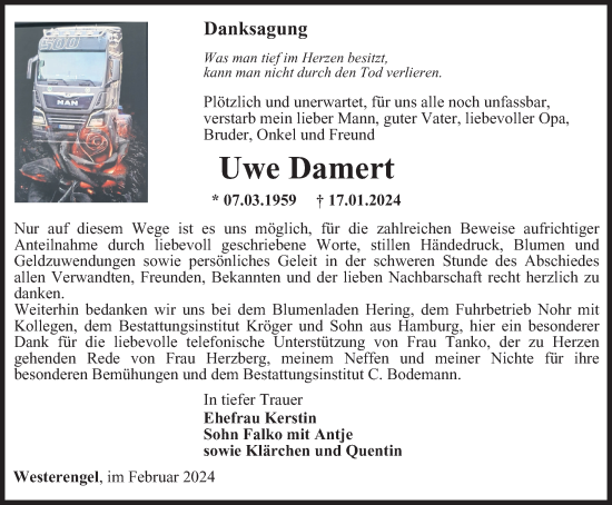 Traueranzeige von Uwe Damert