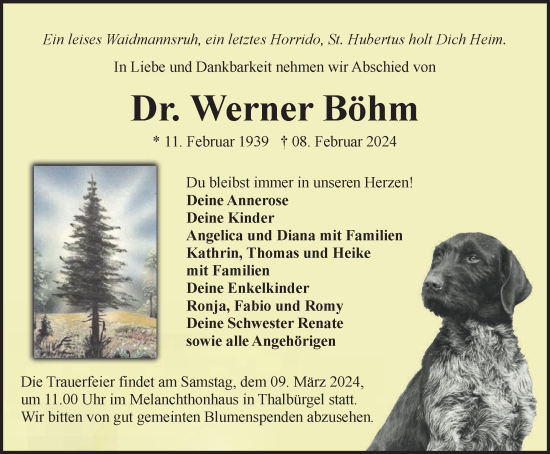 Traueranzeige von Werner Böhm von Ostthüringer Zeitung