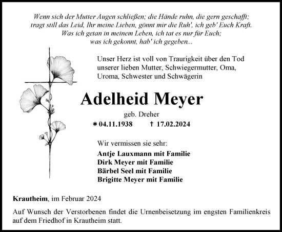 Traueranzeige von Adelheid Meyer von Thüringer Allgemeine, Thüringische Landeszeitung