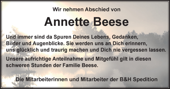 Traueranzeige von Annette Beese von Thüringer Allgemeine, Thüringische Landeszeitung
