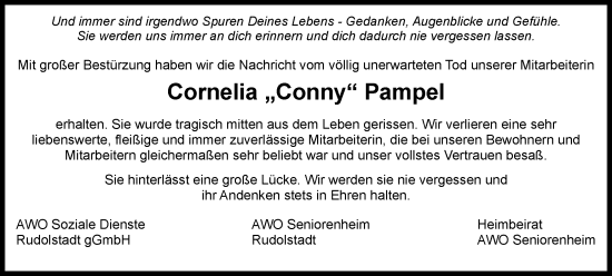 Traueranzeige von Cornelia Pampel von Ostthüringer Zeitung