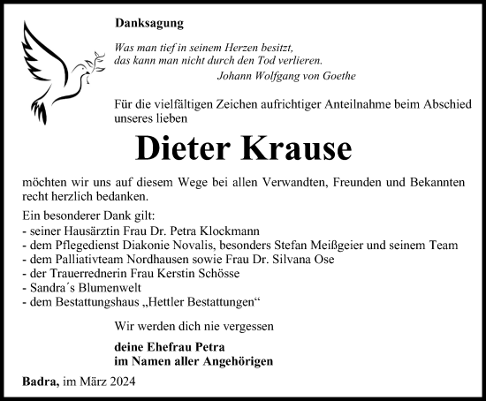 Traueranzeige von Dieter Krause von Thüringer Allgemeine