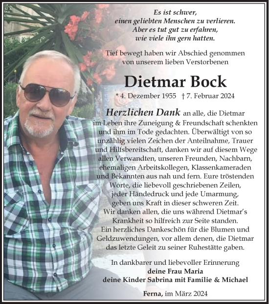 Traueranzeige von Dietmar Bock von Thüringer Allgemeine