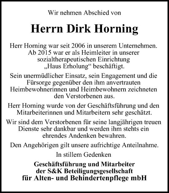 Traueranzeige von Dirk Horning von Thüringer Allgemeine