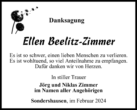 Traueranzeige von Ellen Beelitz-Zimmer