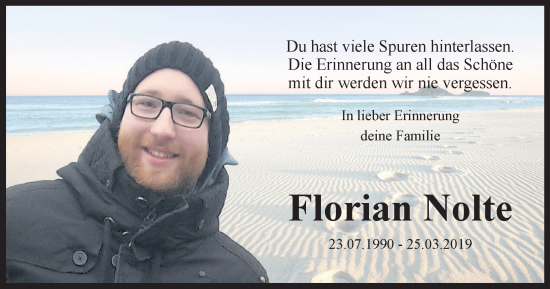 Traueranzeige von Florian Nolte von Thüringer Allgemeine