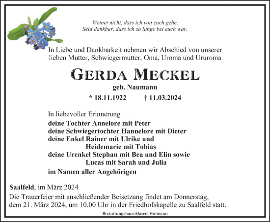 Traueranzeige von Gerda Meckel