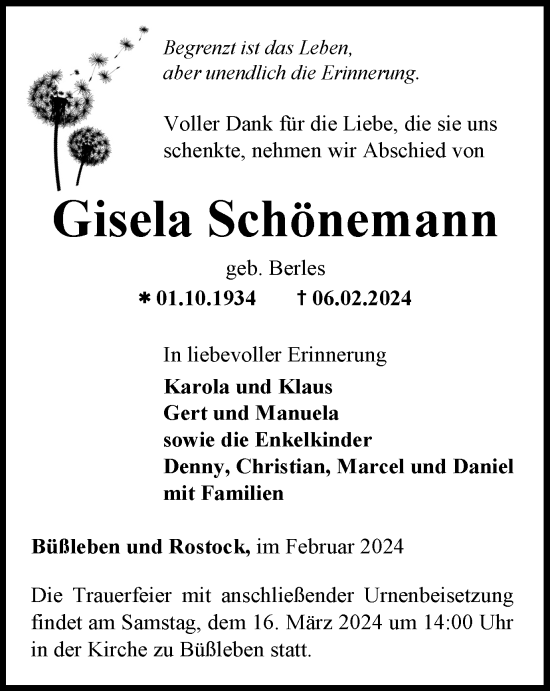 Traueranzeige von Gisela Schönemann von Thüringer Allgemeine, Thüringische Landeszeitung