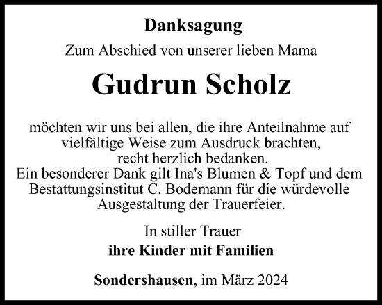 Traueranzeige von Gudrun Scholz