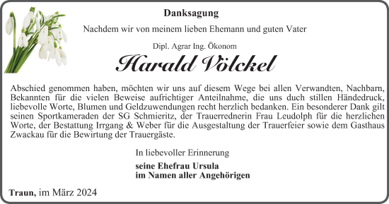 Traueranzeige von Harald Völckel von Ostthüringer Zeitung