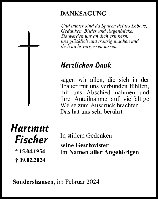 Traueranzeige von Hartmut Fischer