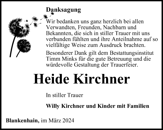 Traueranzeige von Heide Kirchner