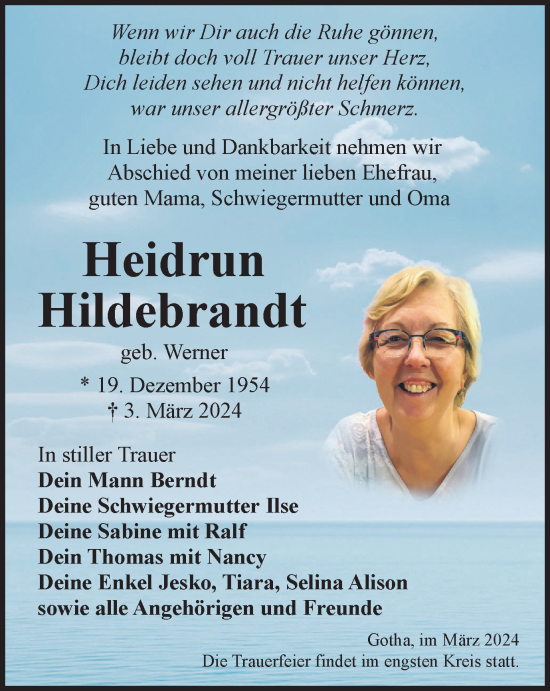 Traueranzeige von Heidrun Hildebrandt von Thüringer Allgemeine, Thüringische Landeszeitung