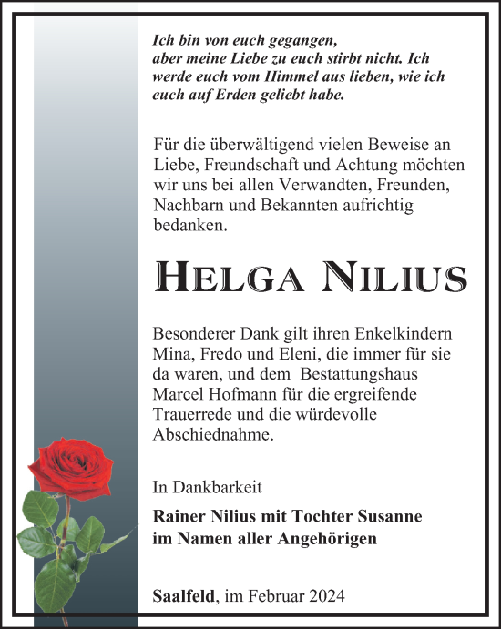 Traueranzeige von Helga Nilius