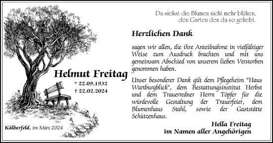 Traueranzeige von Helmut Freitag von Thüringer Allgemeine, Thüringische Landeszeitung