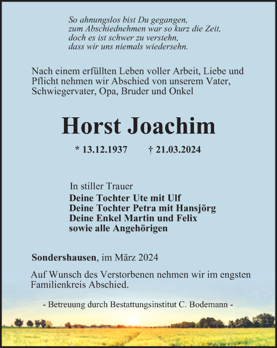 Traueranzeige von Horst Joachim