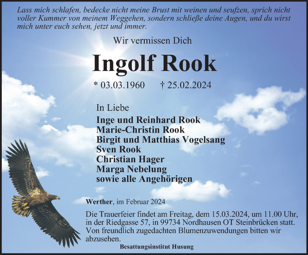 Traueranzeige für Ingolf Rook vom 08.03.2024 aus Thüringer Allgemeine