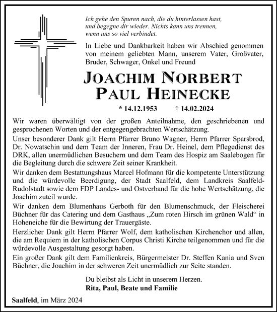 Traueranzeige von Joachim Norbert Paul Heinecke