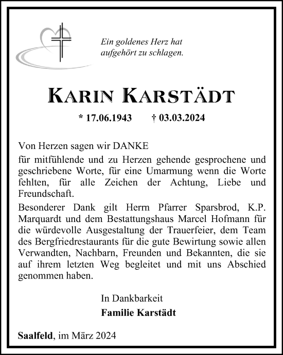 Traueranzeige von Karin Karstädt