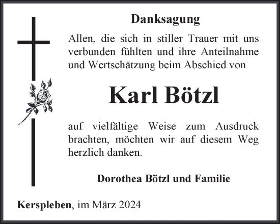 Traueranzeige von Karl Bötzl von Thüringer Allgemeine, Thüringische Landeszeitung
