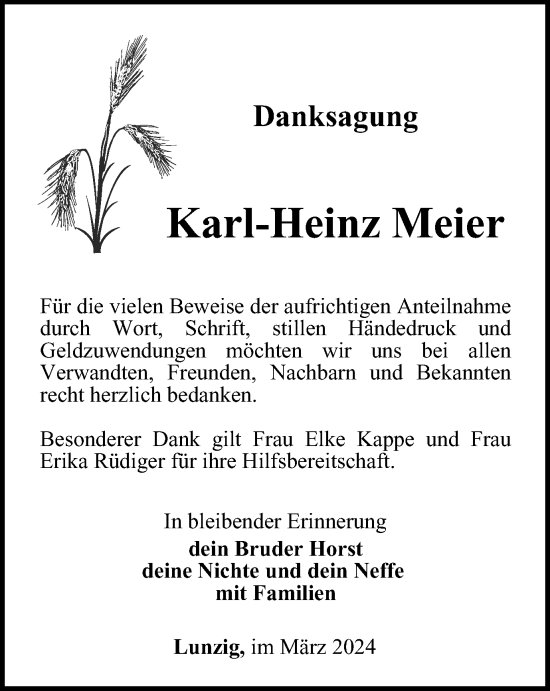 Traueranzeige von Karl-Heinz Meier