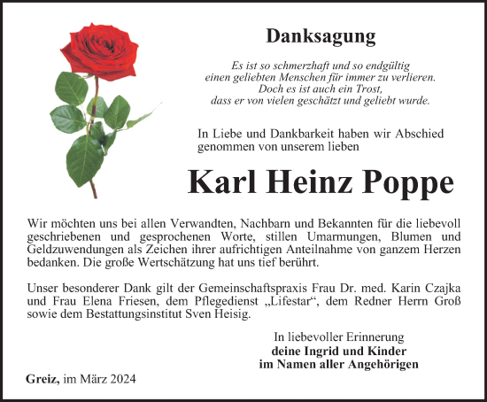 Traueranzeige von Karl Heinz Poppe