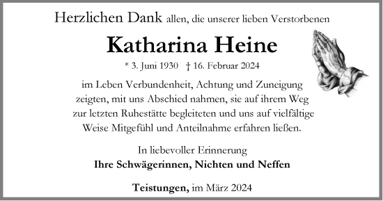 Traueranzeige von Katharina Heine von Thüringer Allgemeine