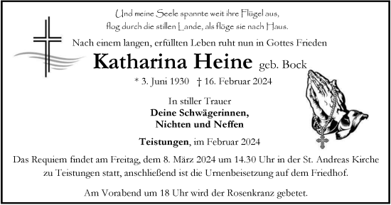 Traueranzeige von Katharina Heine von Thüringer Allgemeine