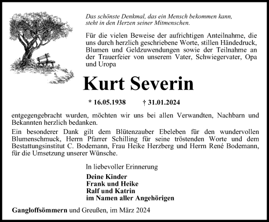 Traueranzeige von Kurt Severin von Thüringer Allgemeine