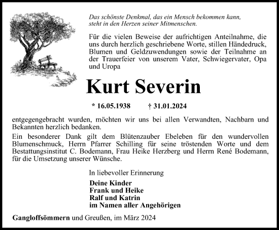 Traueranzeige von Kurt Severin