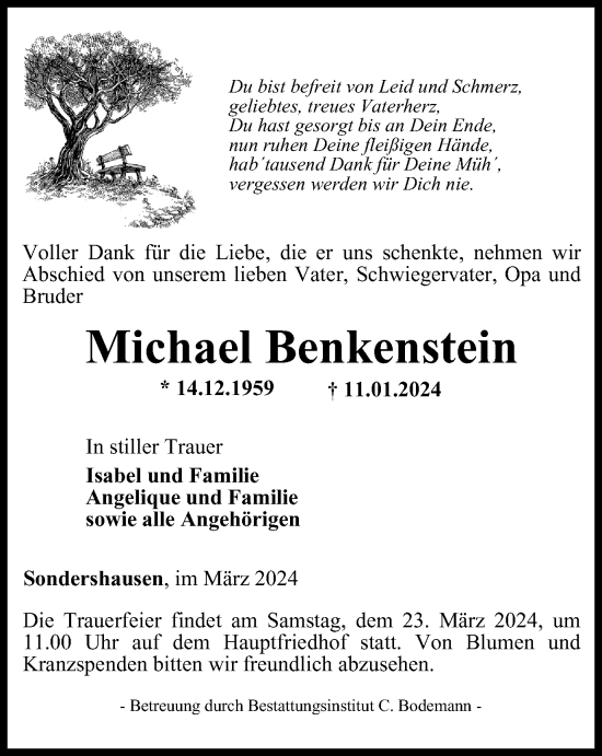 Traueranzeige von Michael Benkenstein