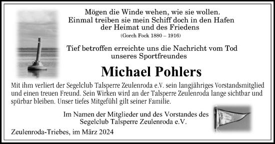 Traueranzeige von Michael Pohlers von Ostthüringer Zeitung