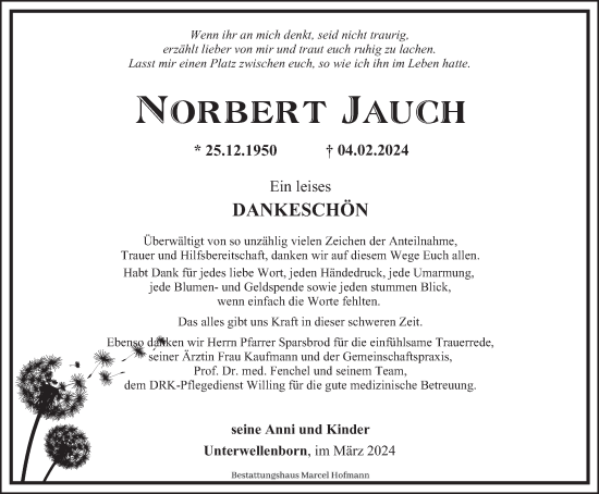 Traueranzeige von Norbert Jauch