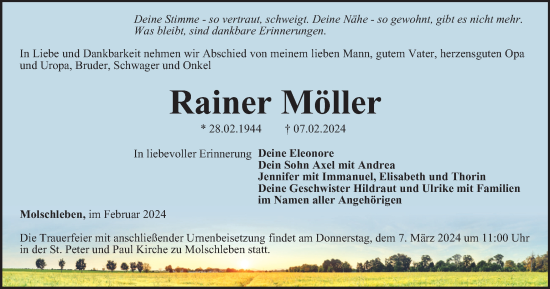 Traueranzeige von Rainer Möller von Thüringer Allgemeine, Thüringische Landeszeitung