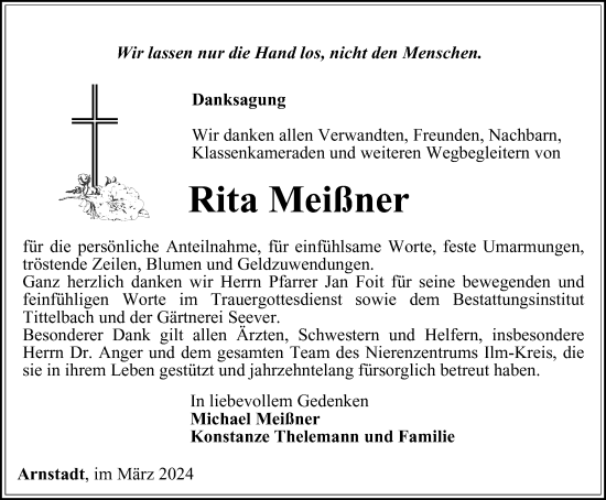 Traueranzeige von Rita Meißner von Thüringer Allgemeine
