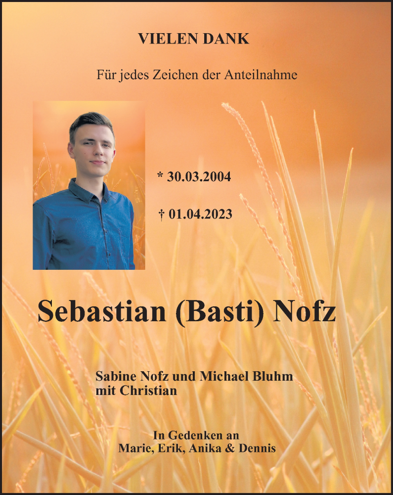  Traueranzeige für Sebastian Nofz vom 23.03.2024 aus Thüringer Allgemeine, Thüringische Landeszeitung