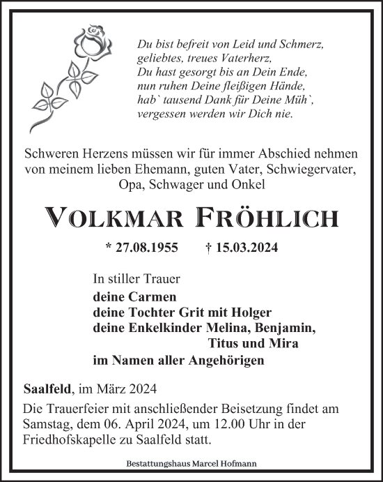 Traueranzeige von Volkmar Fröhlich