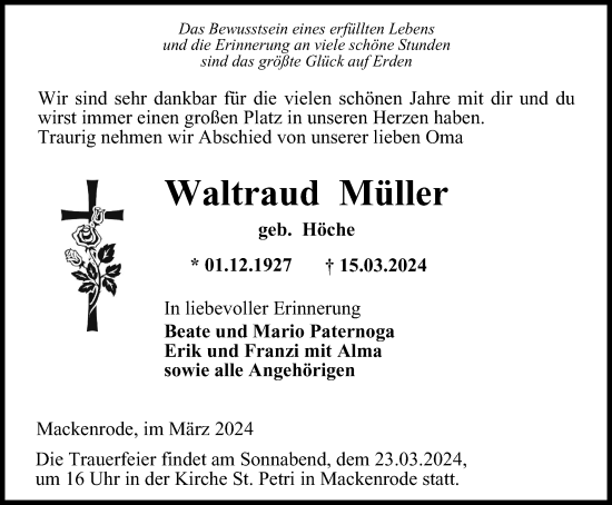 Traueranzeige von Waltraud Müller von Thüringer Allgemeine