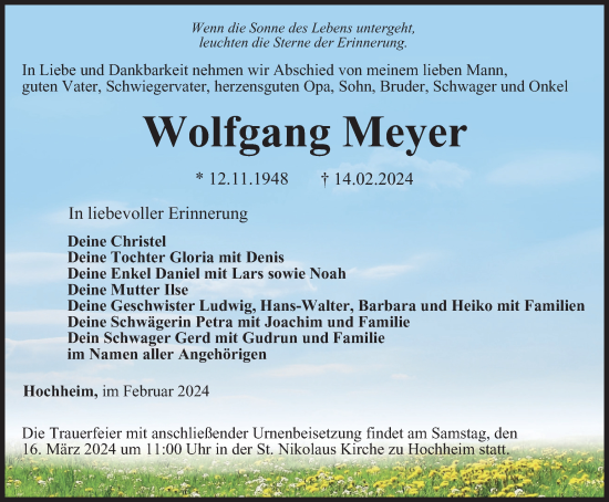 Traueranzeige von Wolfgang Meyer von Thüringer Allgemeine, Thüringische Landeszeitung