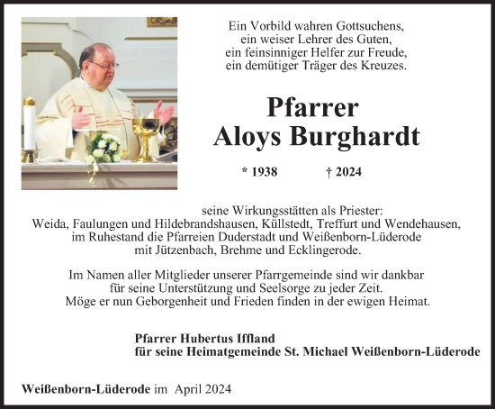 Traueranzeige von Aloys Burghardt von Thüringer Allgemeine