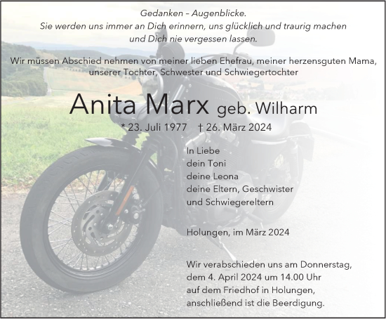 Traueranzeige von Anita Marx von Thüringer Allgemeine