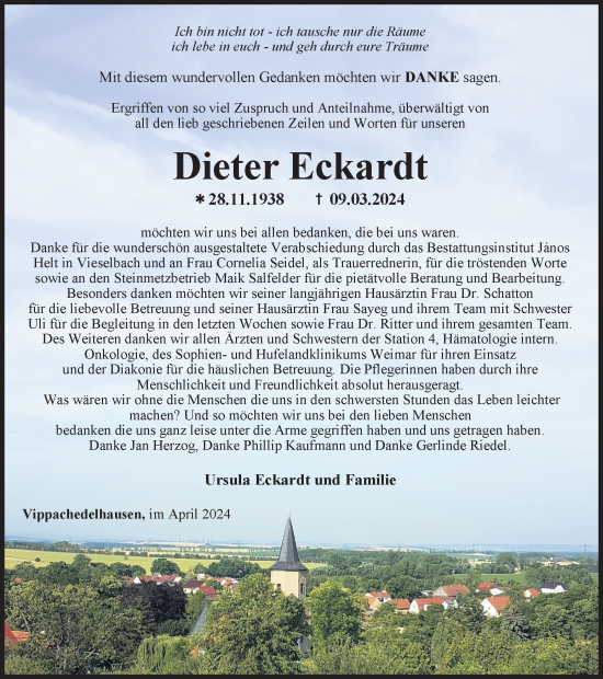Traueranzeige von Dieter Eckardt von Thüringer Allgemeine, Thüringische Landeszeitung
