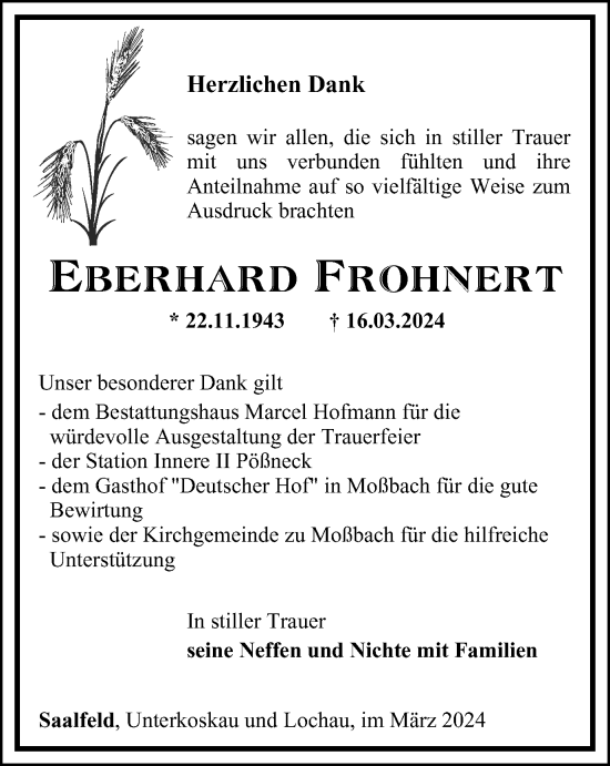 Traueranzeige von Eberhard Frohnert