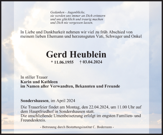 Traueranzeige von Gerd Heublein von Thüringer Allgemeine
