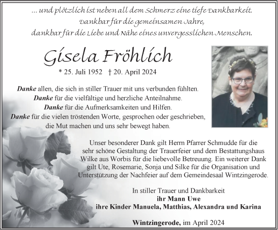 Traueranzeige von Gisela Fröhlich von Thüringer Allgemeine