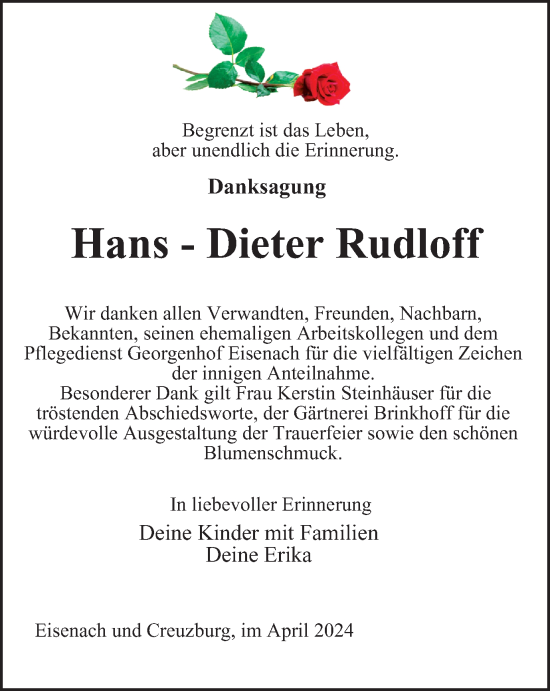 Traueranzeige von Hans-Dieter  Rudloff von Thüringer Allgemeine, Thüringische Landeszeitung