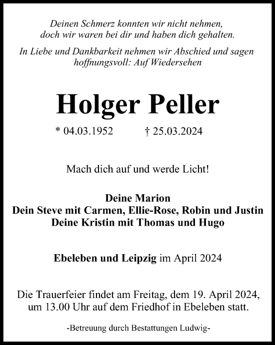 Traueranzeige von Holger Peller von Thüringer Allgemeine
